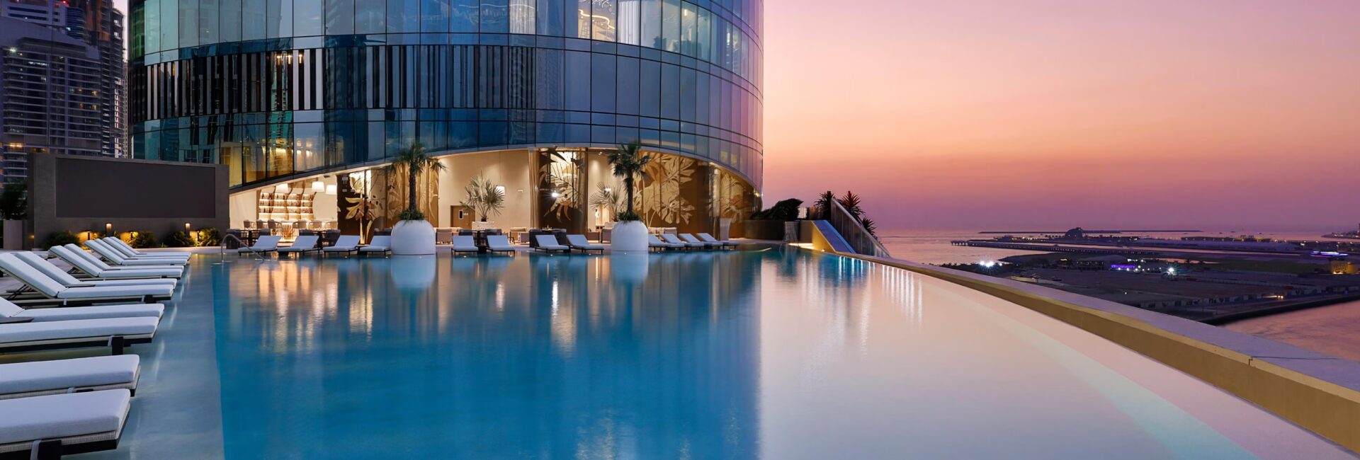 Ciel Dubai Marina/ Hotel pool view by night